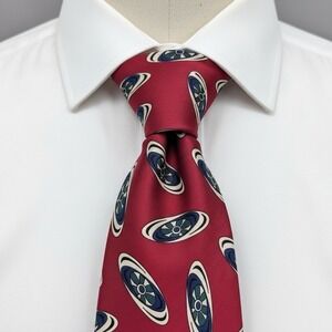 Chaps Ralph Lauren Necktie Mens Red Silk Oval Pattern Classic Designer Minimal